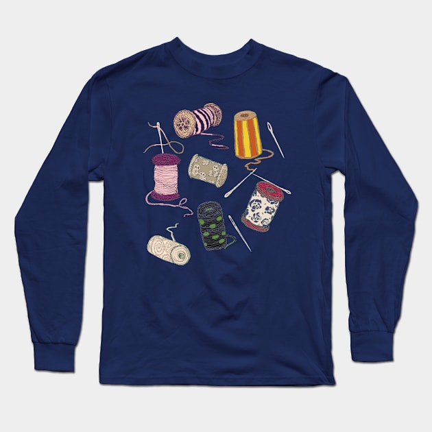 Sallys Sewing Kit Long Sleeve T-Shirt by minniemorrisart